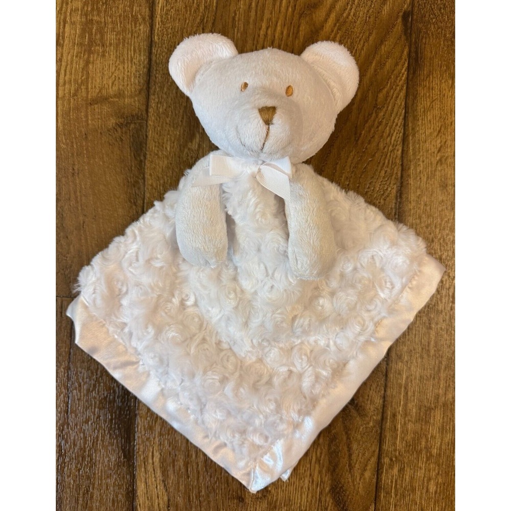 Blankets & And Beyond Bear Plush White Rosette Security Blanket Lovey Plush‎ Toy